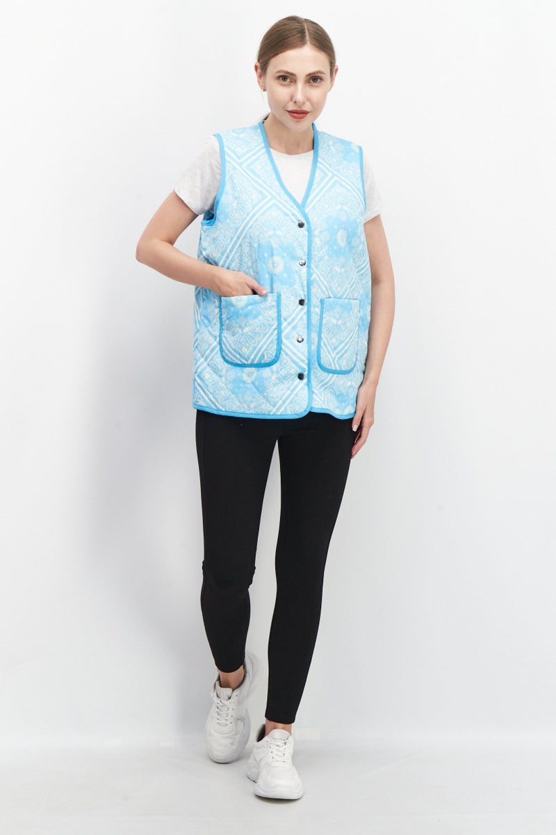 Native Youth Women V-Neck Paisley Pattern Sleeveless Vest, Turquoise - Image 2